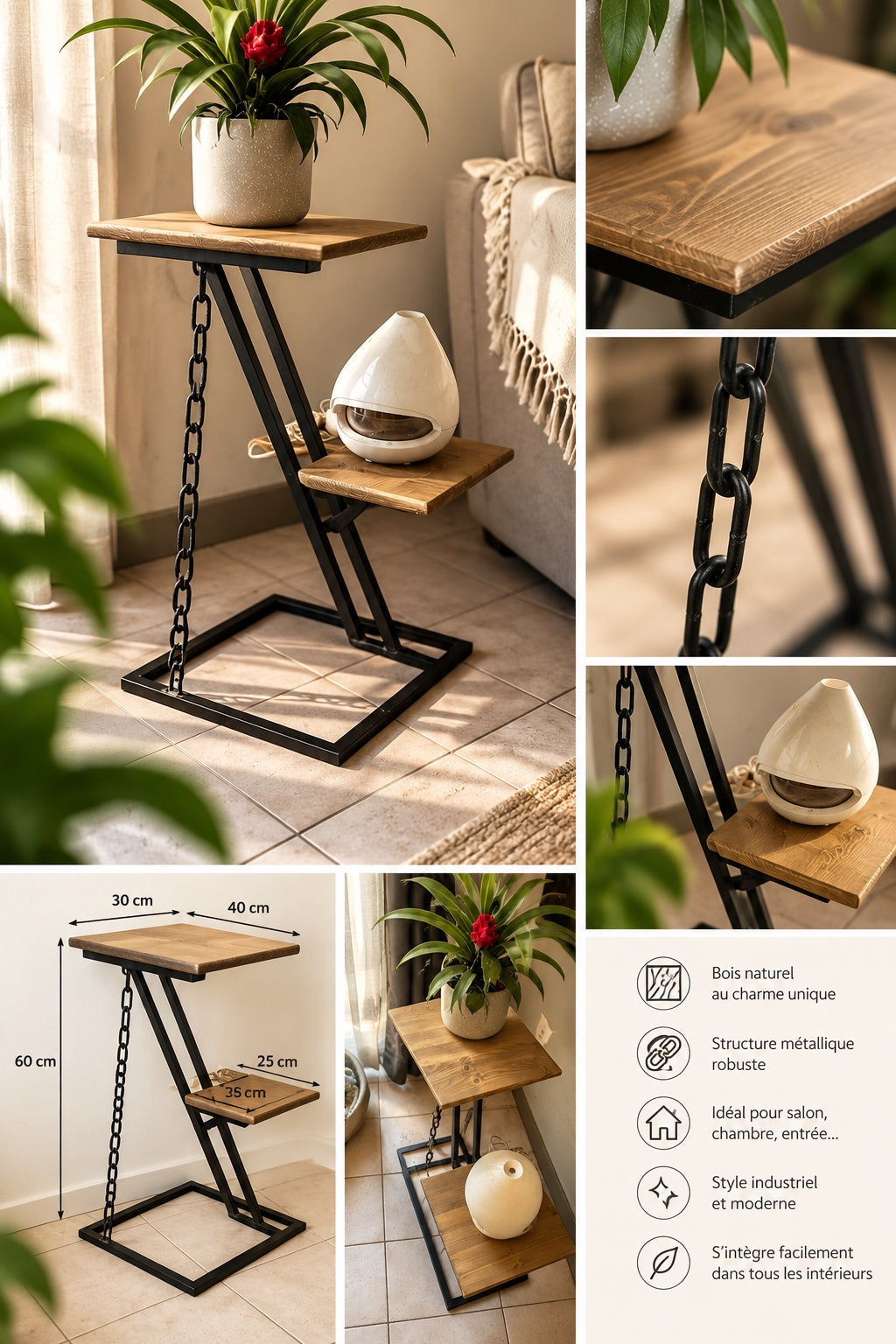 ATELIER Z table d’appoint industrielle - détails, dimensions et finitions