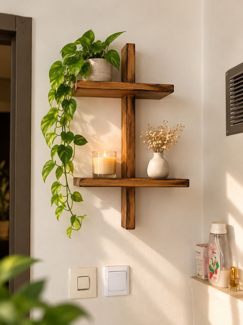 Étagère murale décorative en bois rustique avec deux tablettes