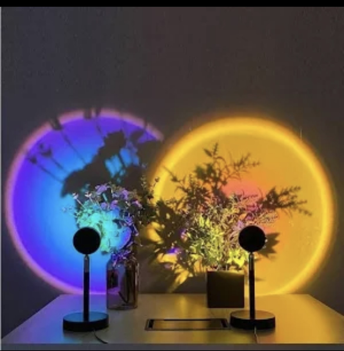 Lampes Sunset avec projections colorées