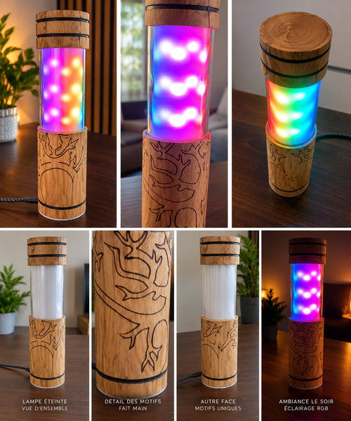 NOVA RGB LUMÉA, vues détaillées de la lampe en bois