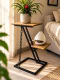 Table d’appoint industrielle en bois et métal noir avec deux plateaux